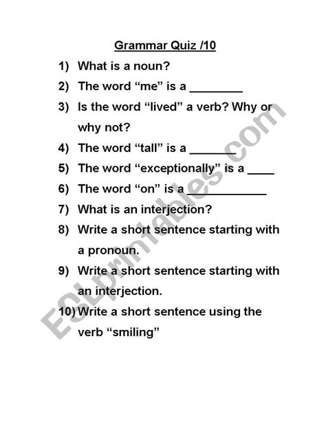 English Worksheets Grammar Quiz