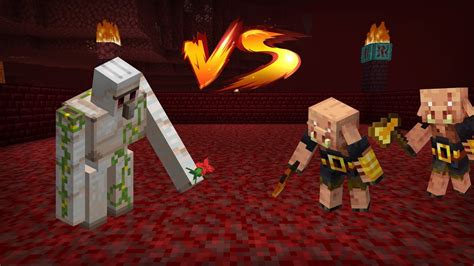 Iron Golem Vs Piglin Brute Fight In Nether Youtube