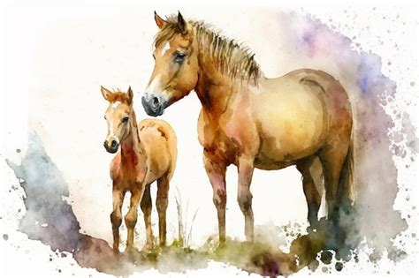 Premium Ai Image A Watercolor Painting Of A Horse And Her Foal