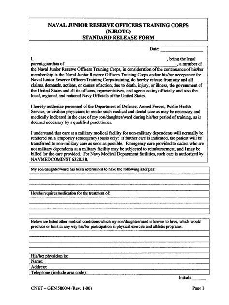 Njrotc Standard Release Form Complete With Ease Airslate Signnow