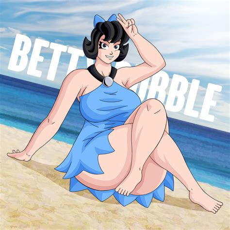 Rule 34 Beach Betty Rubble Blue Bow Clothed Full Body Futekablon Hanna Barbera Huge Breasts