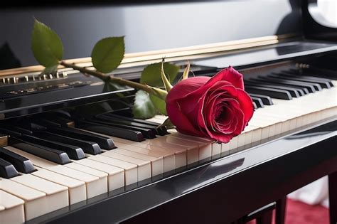 Premium AI Image | The rose lying on the keyboard of a grand piano