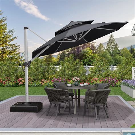 Garden 10 Ft Offset Cantilever Umbrellas For Patio Outdoor Shade Blackwhite Stripe