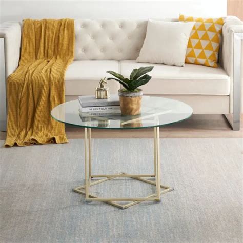 Dropship Octomom Coffee Table Glass Coffee Table With Gold Frame Round