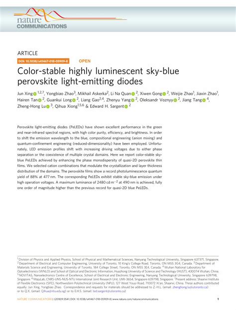 Pdf Color Stable Highly Luminescent Sky Blue Perovskite Light