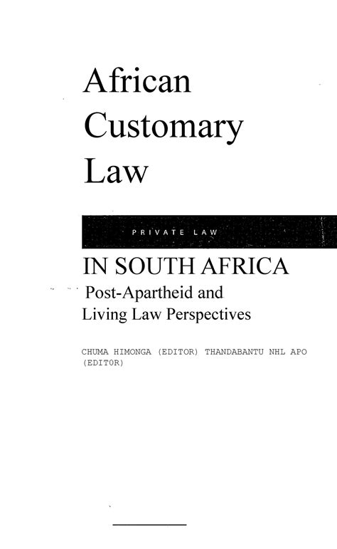 Himonga And Nhlapo Indigenous Law Textbook African Customary Law In