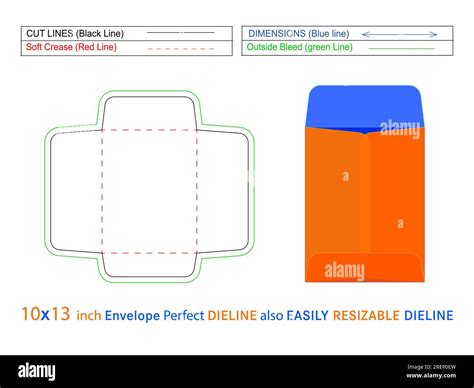 Policy open end envelope or Catalog envelope 10x13 inch dieline template and 3D envelope ...