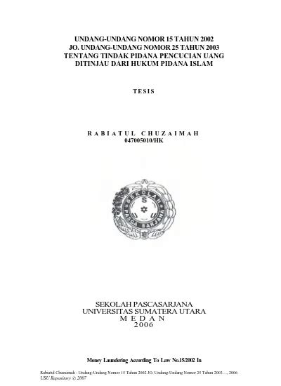 Tindak Pidana Pencucian Uang Menurut Undang Undang Nomor 15 Tahun 2002