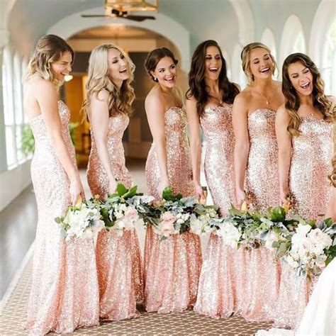 Rose Gold Sequin Mermaid Custom Long Bridesmaid Dresses WG227 Gold