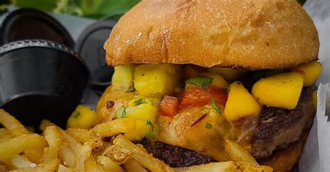 Burger Tuesday W Chipotle Honey Bbq Pineapple And Peach Salsa Cheddar Table 9 Morgantown