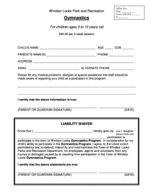 Fillable Online Gymnastics Reg Form Windsor Locks Connecticut Fax