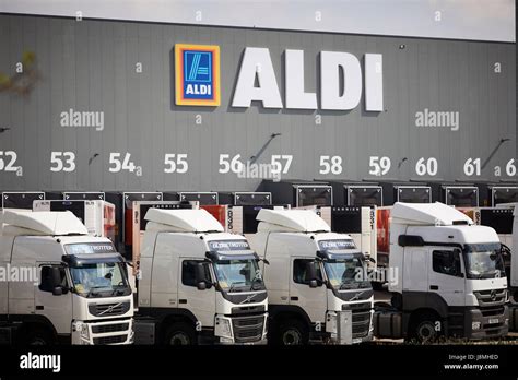 ALDI distribution centre delivery bays with HGV trucks in Bolton, Lancashire, Gtr Manchester, UK ...