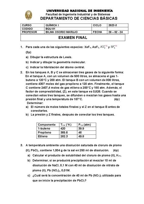 Soluc Ex Final Química 1 2023 3 UNIVERSIDAD NACIONAL DE