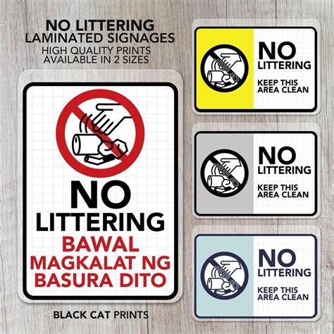 No Littering Bawal Magkalat Sign Laminated Signage Sign Board