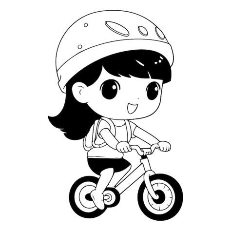 ヘルメットをかぶった可愛い女の子が自転車に乗っているベクトルイラスト プレミアムベクター