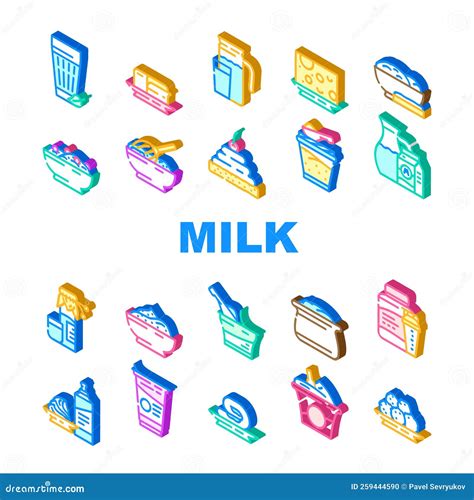 Milk Product Dairy Food Yogurt Icons Set Vector Stock Vector