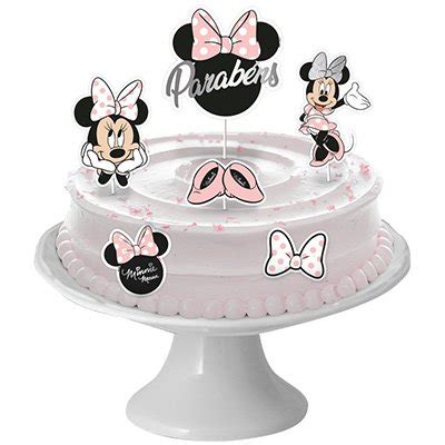 Topo De Bolo Infantil Minnie Mouse Rosa Regina Festas Pt Un