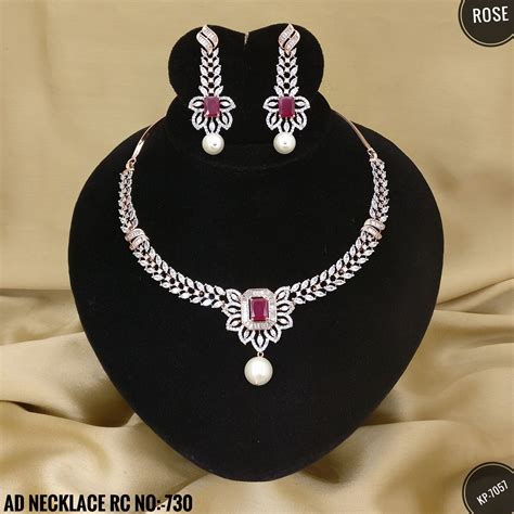 American Diamond Necklace Set Diamond Pendant Sets American Diamond