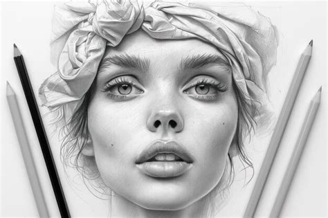 Premium Photo Hyper Realistic Female Black And White Portrait Sketch