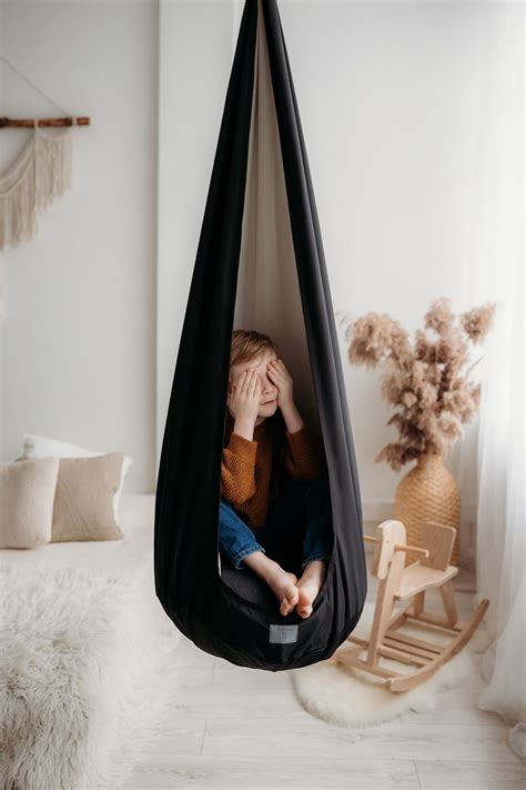 Hanging Pod Swing Black Cocoon Sensory Swing Chair Indoor Etsy Canada