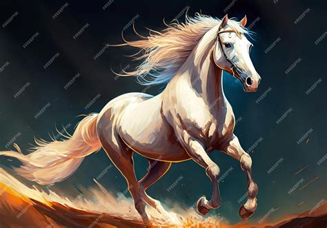 Premium AI Image | illustration of running white horse isolated on black background