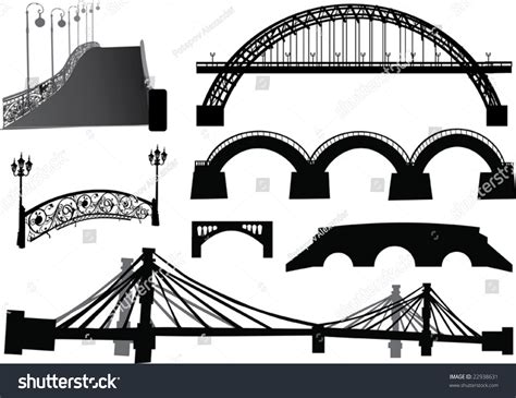 Illustration With Bridge Silhouette Collection Isolated On White