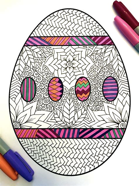 Fancy Easter Egg Pdf Zentangle Coloring Page Easter Coloring Pages