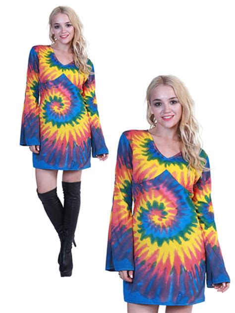 Ladies Tie Dye Hippie 1960s 1970s Retro Girl Groovy Go Go Dancing Costume Ebay