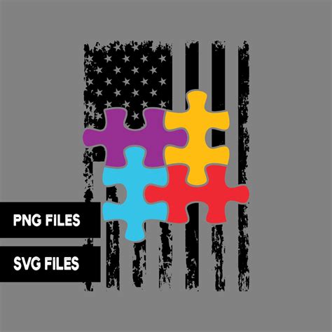 Autism Awareness American Flag PNG and SVG Cut Files Puzzle Pieces