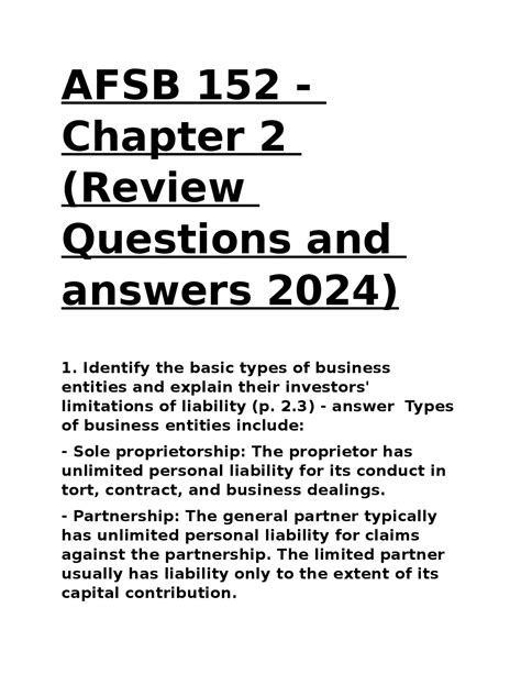 AFSB 152 - Chapter 2 (Review Questions and answers 2024).docx | Exams