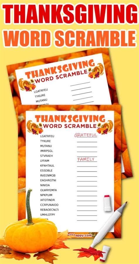 Free Printable Thanksgiving Word Scramble - Made with HAPPY