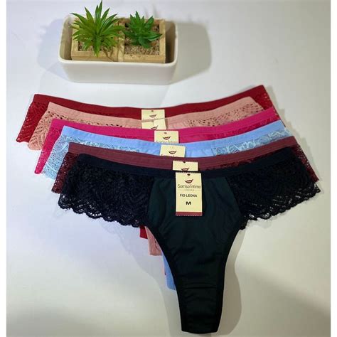 Kit Calcinhas Alice Fio Dental E Renda Na Lateral Lingerie Shopee