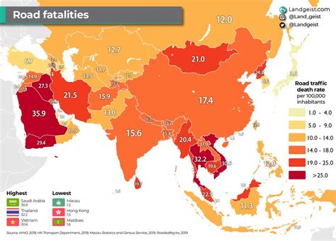 Which countries in Asia have the most dangerous... - Maps on the Web