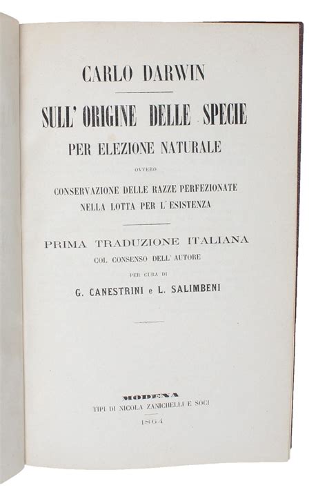 Sull Origine Delle Specie Per Elezione Naturale Ovvero Conservazione