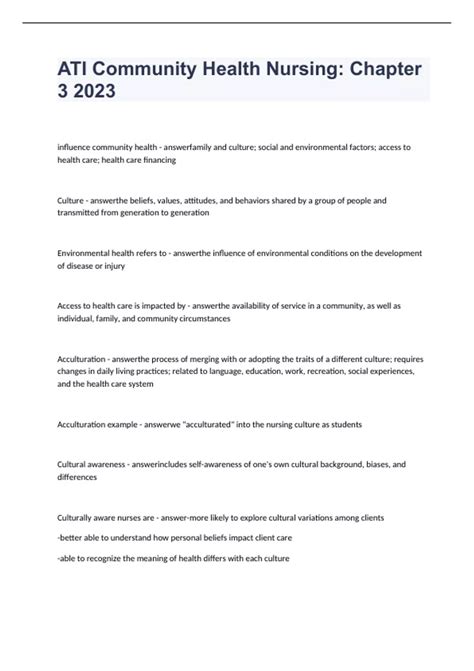 ATI Community Health Nursing: Chapter 3 Updated Questions with Answers