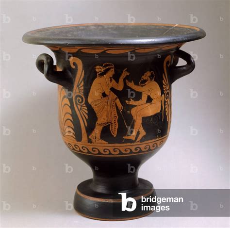 Bell Krater With Scene Of Dionysus Talking With Seated Satyr Red