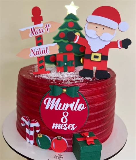 Topo De Bolo Natal Papai Noel Presente Topper Personalizado