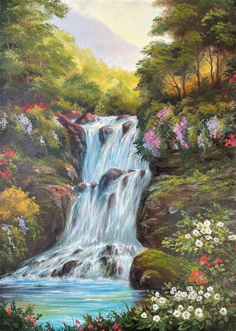 Tropical Waterfall Original Painting on Canvas Landscape Wall Art 100% ...