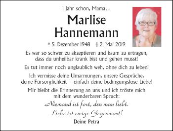 Traueranzeigen Von Marlise Hannemann Trauerundgedenken De