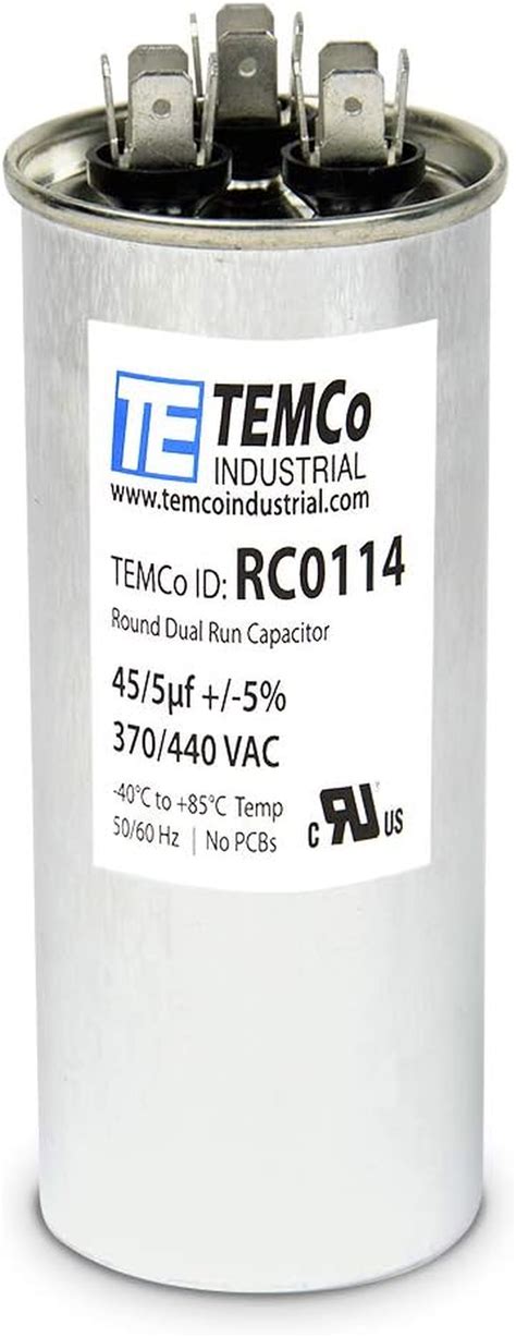 TEMCo 45 5 Uf MFD 370 440 VAC Volt Round Dual Run Capacitor 50 60 Hz AC