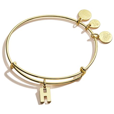 Alex And Ani Initial H Iii Bangle Bracelet Shiny Gold One Size