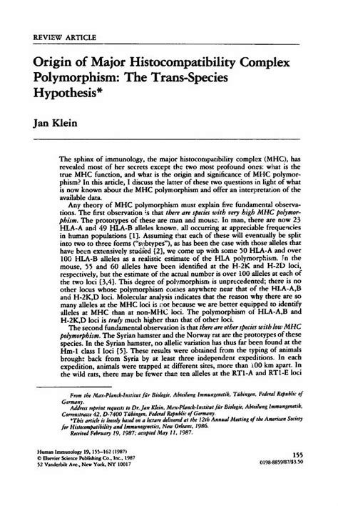 PDF Origin Of Major Histocompatibility Complex Polymorphism The