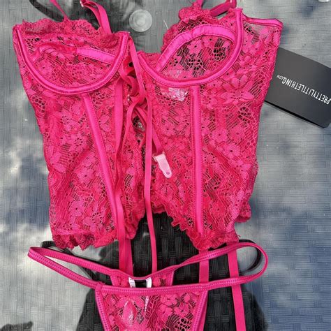 Hot Pink Sexy PLT Lace Lingerie Two Piece Set Depop