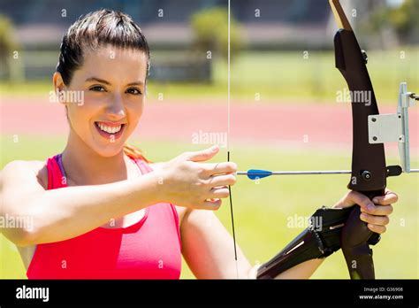 Female Athlete Practicing Archery Stock Photo Alamy