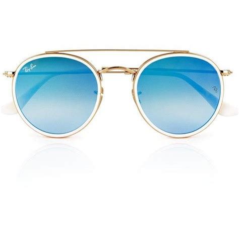 Ray Ban Rounded Double Bar Sunglasses Goldblue 190 Liked On Polyvore Featuring Accessories