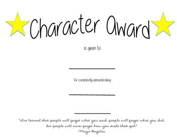 Character Award template by Miss Love's Classroom | TPT