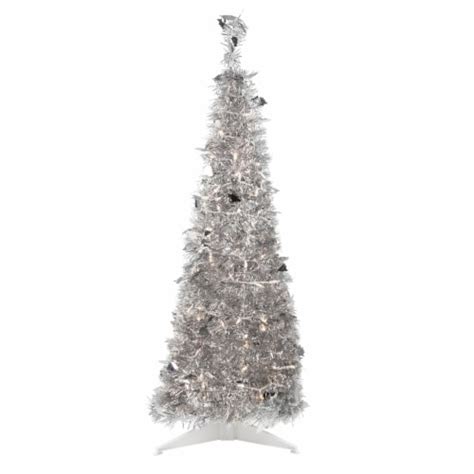 Northlight Pre Lit Silver Tinsel Pop Up Artificial Christmas Tree