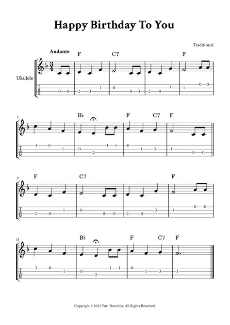 Happy Birthday To You For Ukulele F Major With Tab And Chords By