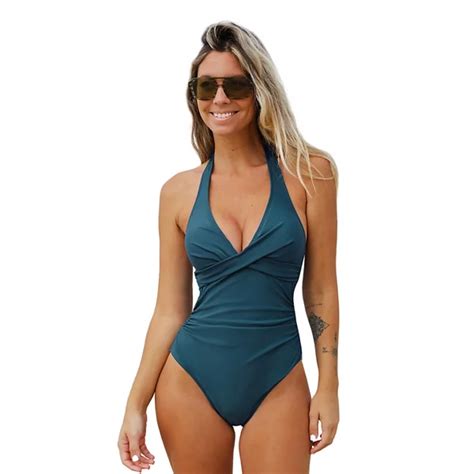 Womens Cupshe Ruched Twist Front Halter One Piece Swimsuit