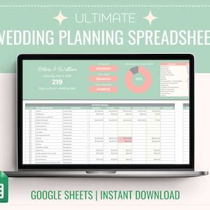 Digital Wedding Planner Spreadsheet For Google Sheets Wedding Budget